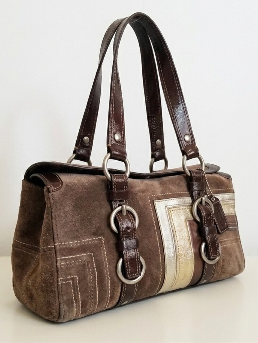Coach Rare Vintage 2006 Chelsea Art Deco Suede & Metallic Leather Satchel NWOT